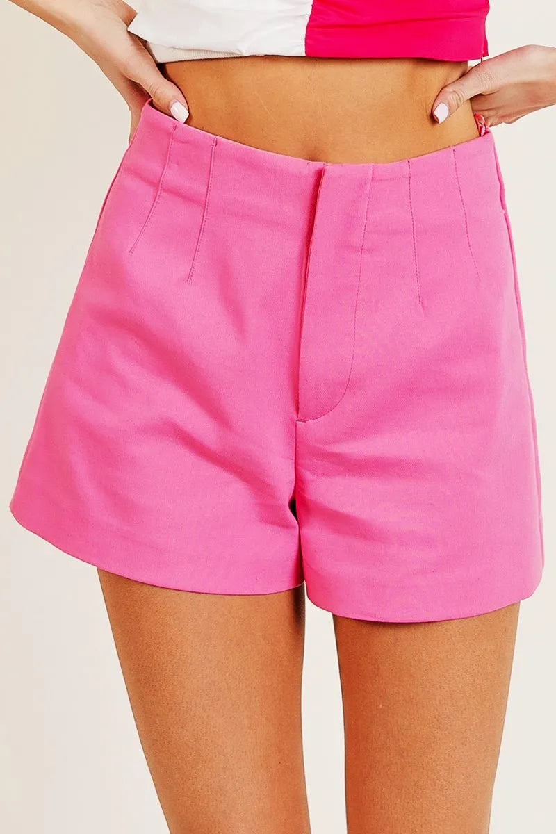 Bandless Tailored Shorts – PINK outfit idea for women | Ro + Ivy
