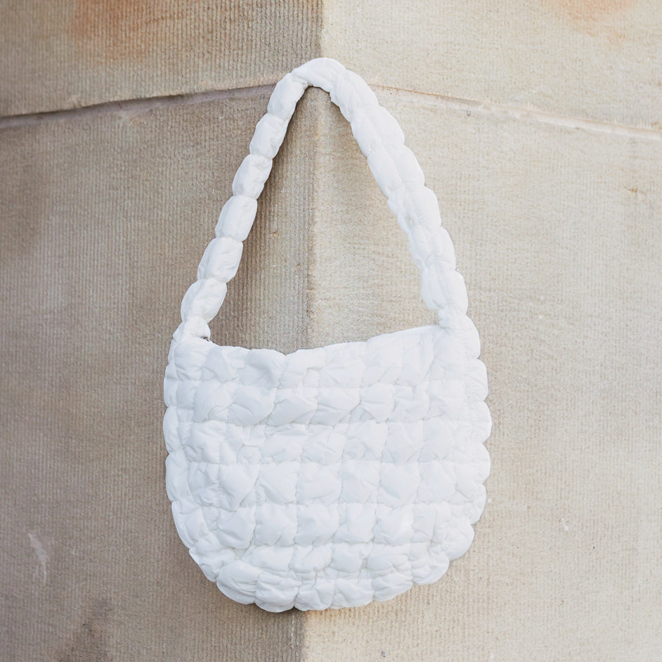 Solid Quilted Puffer Shoulder Bag - White Shoulder Bags