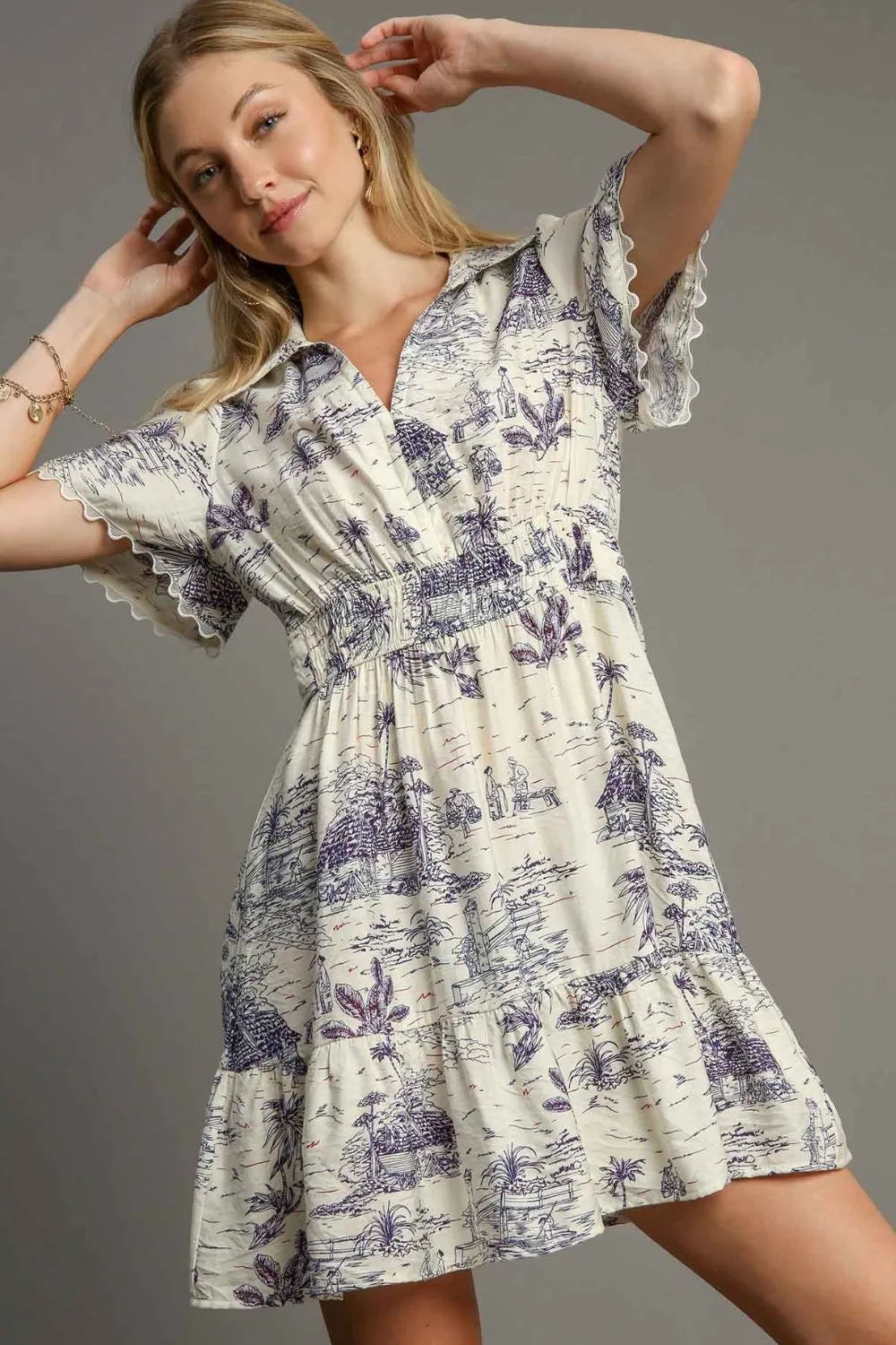 Full Size Landscape Print Collared Mini Dress Plus Size – outfit idea for women | Ro + Ivy