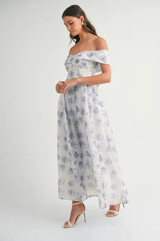 Floral Printed Off Shoulder Maxi Dress – outfit idea for women | Ro + Ivy