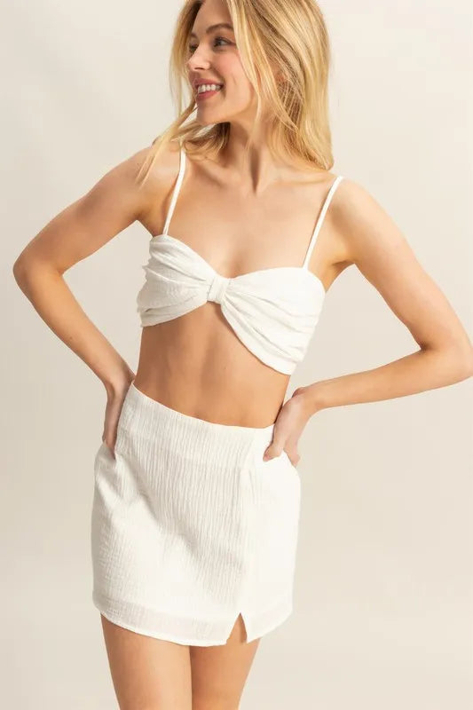 Ruched Bra Top And Mini Skirt Set – outfit idea for women | Ro + Ivy