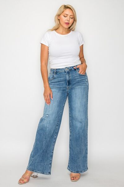 Full Size High Rise Wide Leg Jeans with Pockets - Ro + Ivy