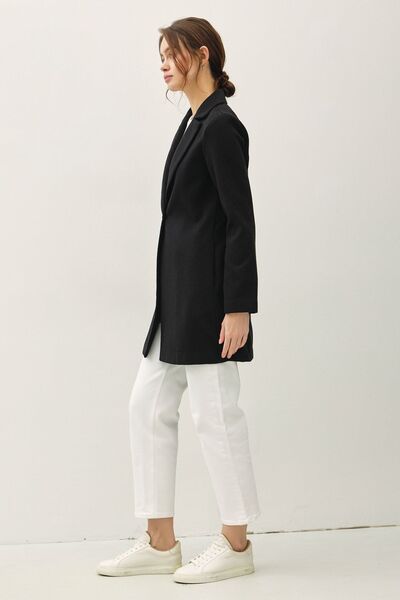 Single Button Long Sleeve Coat with Pockets - Ro + Ivy