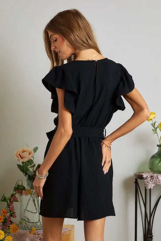 Ruffle Sleeves Romper With Pockets – outfit idea for women | Ro + Ivy