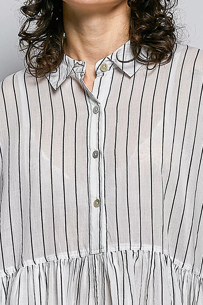 Women's Striped Relaxed Fit Shirt Mini Dress - Mini Dresses