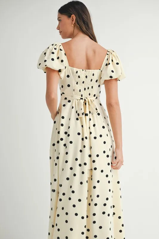 Ka Dot Puff Sleeve Midi Dress – outfit idea for women | Ro + Ivy