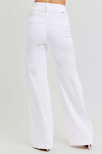 Full Size Tummy Control Double Button Wide Leg Jeans Trendy Jeans Outfit Idea for Women | Ro + Ivy