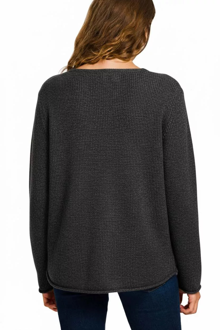 Beach V Neck Long Sleeve Sweater in Black | Trendy Sweaters Outfit Idea for Women by Ro + Ivy | Elevated Basics, Modern Comfort & Style