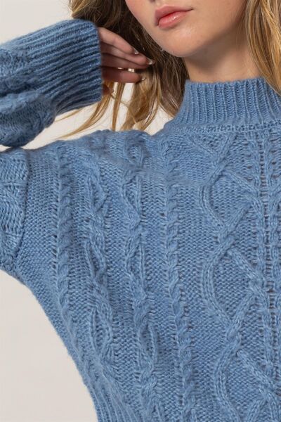 Cable-Knit Mock Neck Dropped Shoulder Sweater Trendy Sweaters Outfit Idea for Women | Ro + Ivy