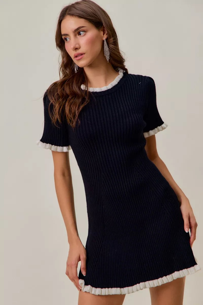 Contrast Ruffled Sweater Knit Mini Dress Ro + Ivy Contrast Ruffled Sweater Knit Mini Dress Ro + Ivy