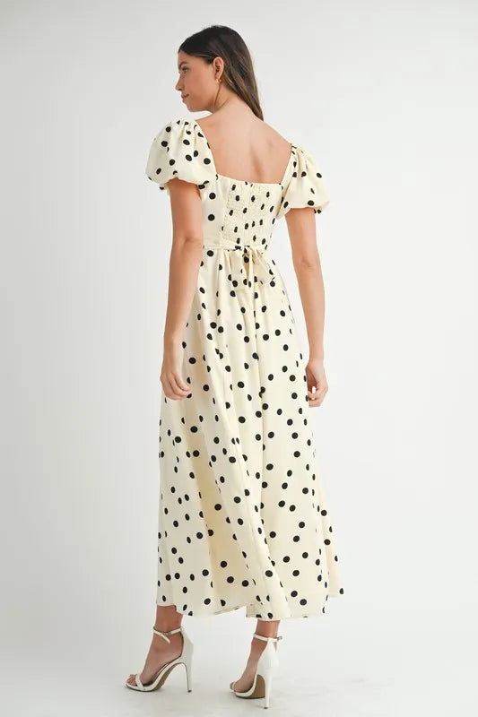 Ka Dot Puff Sleeve Midi Dress – outfit idea for women | Ro + Ivy