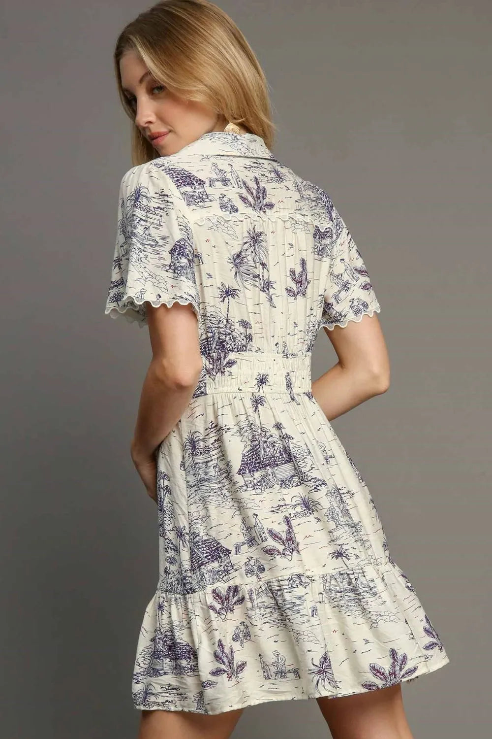 Full Size Landscape Print Collared Mini Dress Plus Size – outfit idea for women | Ro + Ivy