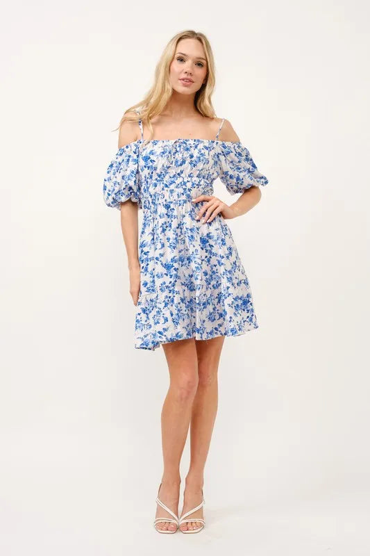 Off Shoulder Bubble Sleeve Mini Dress – outfit idea for women | Ro + Ivy