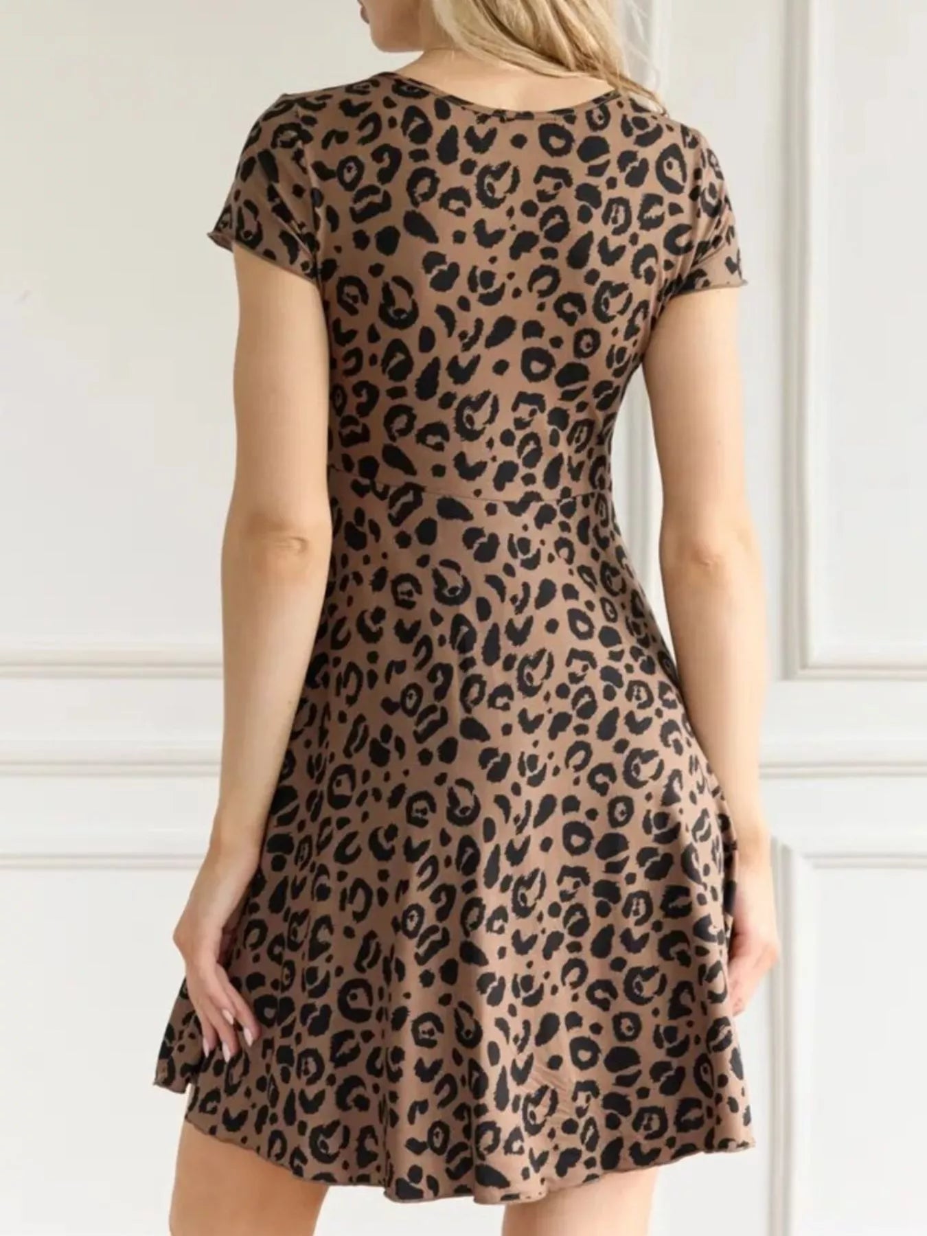 Short Sleeve V-Neck Tie Front Mini Dress - Mini Dresses