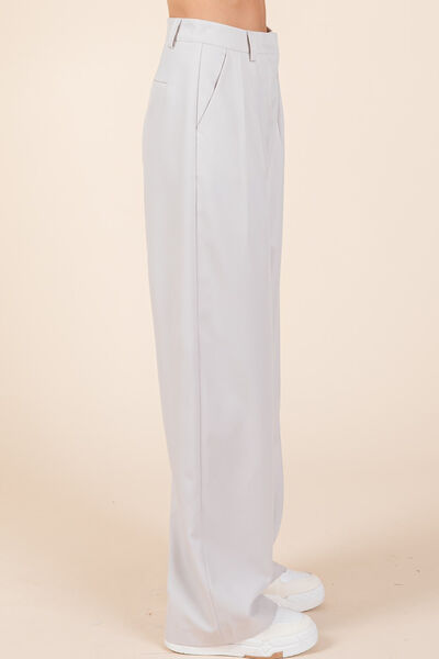 Pintuck Detail High Rise Pants in Gray - Ro + Ivy