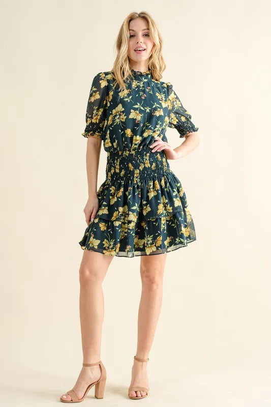 Floral Print Smocked Waist Mini Dress – outfit idea for women | Ro + Ivy