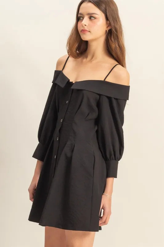 Button Down Spaghetti Strap Mini Dress With Pockets in Black – outfit idea for women | Ro + Ivy