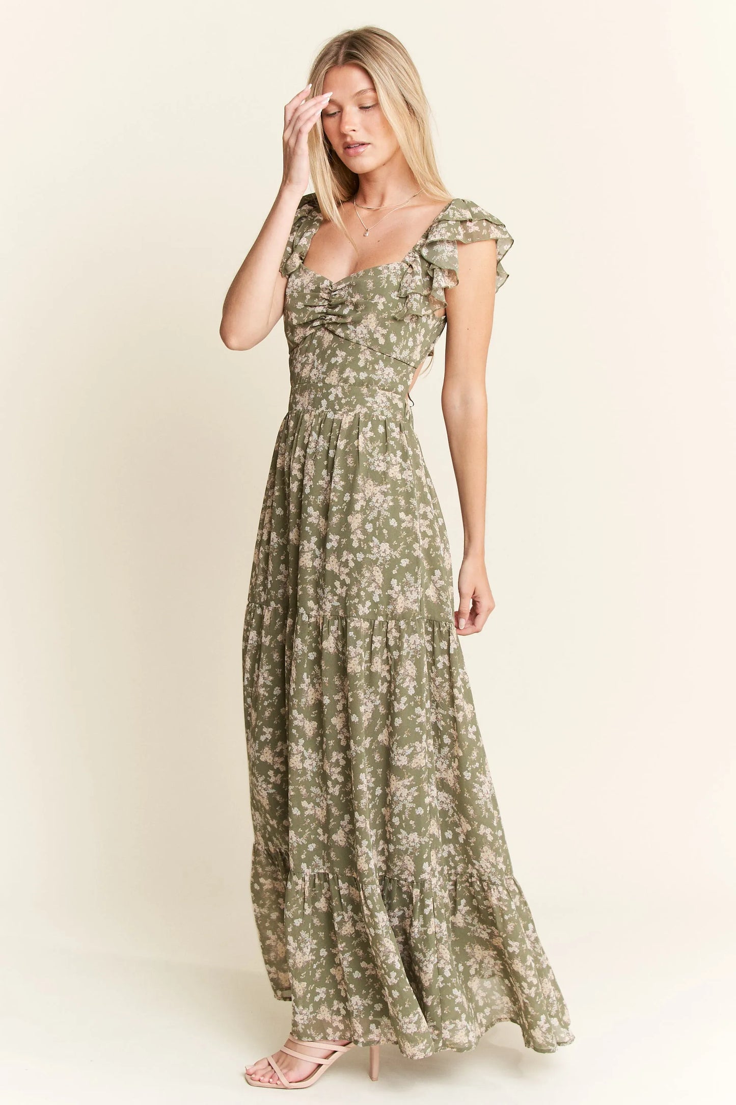 Ruffle Sleeve Tiered Maxi Dress – outfit idea for women | Ro + Ivy
