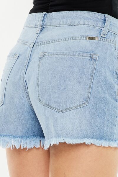 Raw Hem Distressed High Waist Denim Shorts - Ro + Ivy