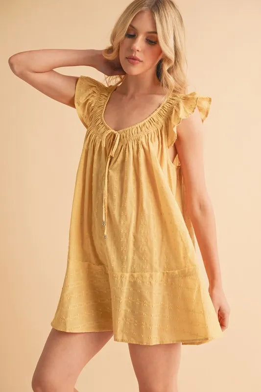 Ruffled Cap Sleeve Cotton Tunic Mini Dress – outfit idea for women | Ro + Ivy