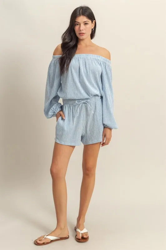 Off Shoulder Top And Shorts Set – outfit idea for women | Ro + Ivy