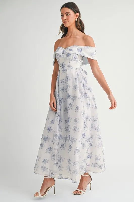 Floral Printed Off Shoulder Maxi Dress – outfit idea for women | Ro + Ivy