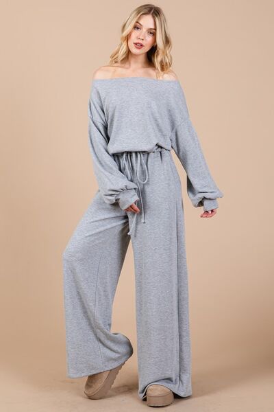 Boat Neck Long Sleeve Drawstring Jumpsuit - Ro + Ivy
