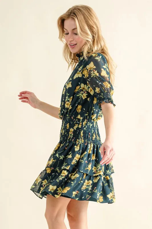 Floral Print Smocked Waist Mini Dress – outfit idea for women | Ro + Ivy
