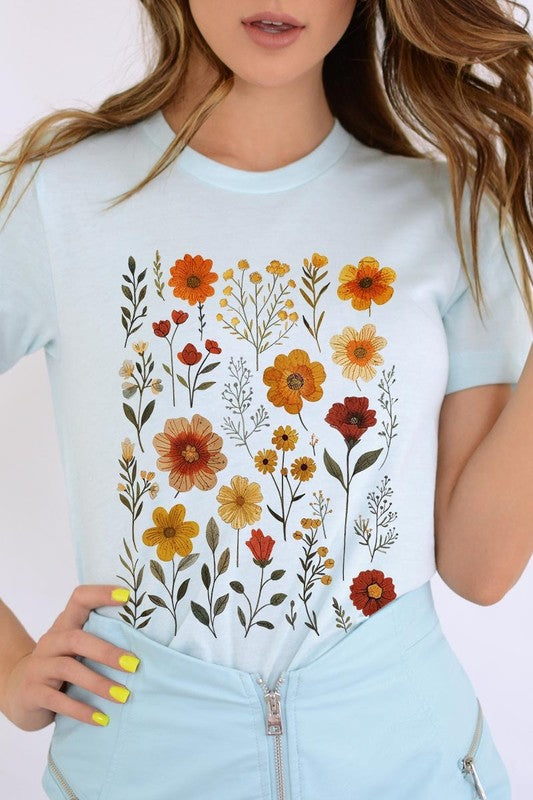 Retro Wildflowers Plus Size Graphic T-Shirt – ICE BLUE outfit idea for women | Ro + Ivy