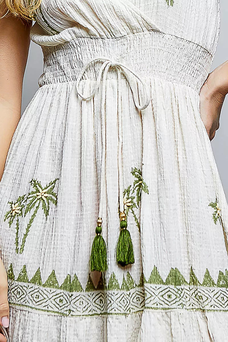 Women's Palm Tree Print Wrap Ruffle Hem Mini Dress - Mini Dresses
