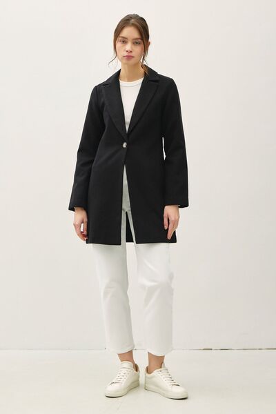 Single Button Long Sleeve Coat with Pockets - Ro + Ivy