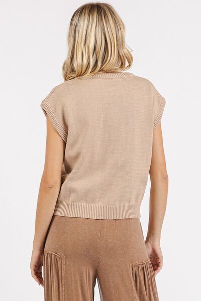 Contrast Letter Round Neck Cap Sleeve Knit Top - Ro + Ivy