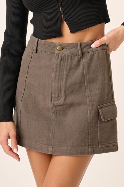 Coffee Brown Cargo Mini Skirt with Side Pockets Trendy Skirts Outfit Idea for Women | Ro + Ivy