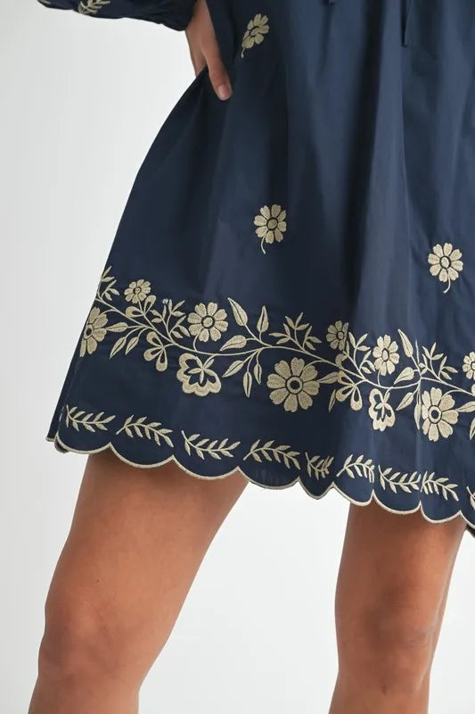 Embroidered Long Sleeve Peasant Mini Dress – outfit idea for women | Ro + Ivy