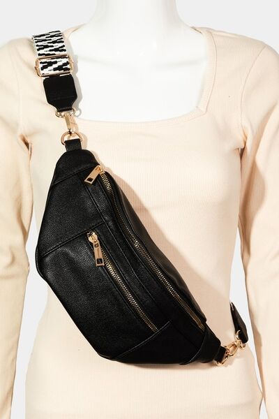Black One Size PU Leather Crossbody Bag with Removable Strap Trendy Crossbody Bags Outfit Idea for Women | Ro + Ivy