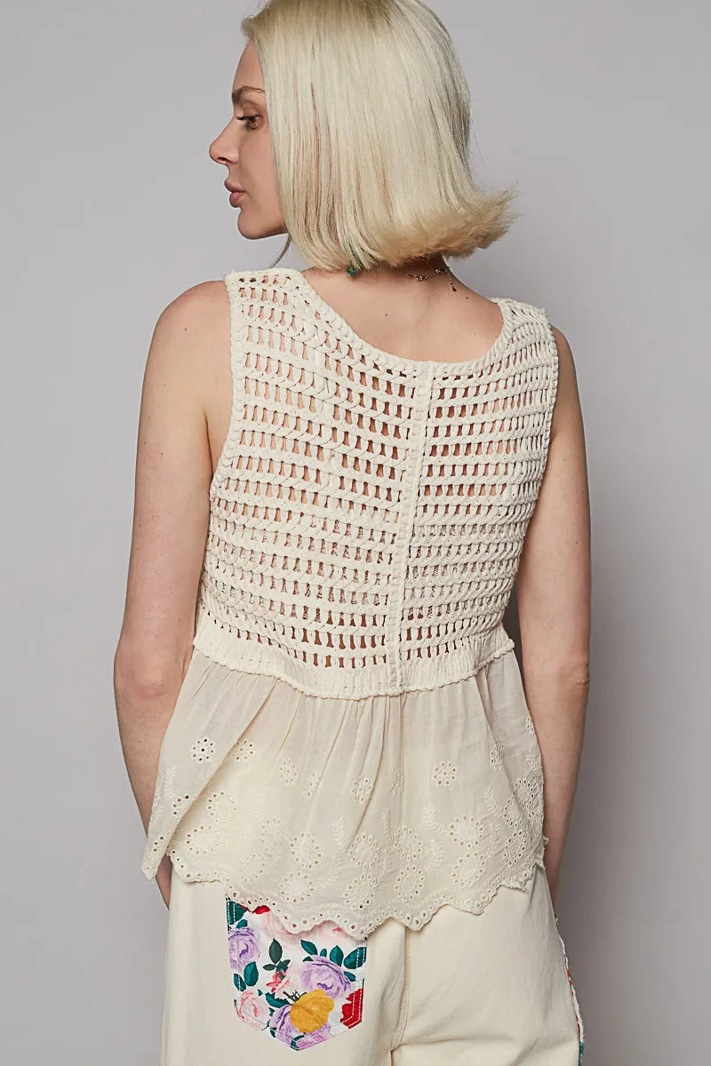 Embroidered Detail V-Neck Eyelet Peplum Tank – outfit idea for women | Ro + Ivy
