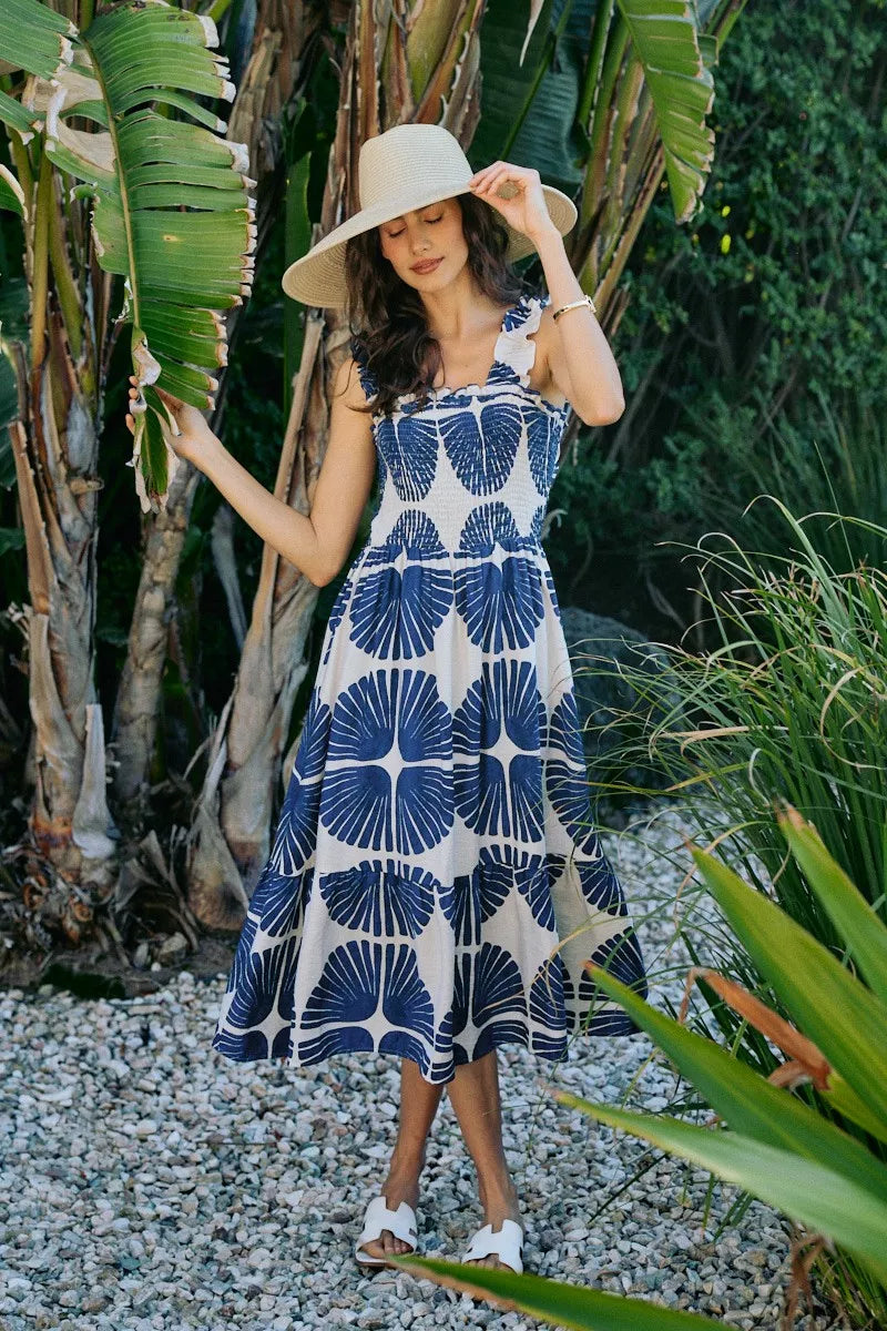 Women's Abstract Print Smocked Tiered Midi Dress - Midi Dresses