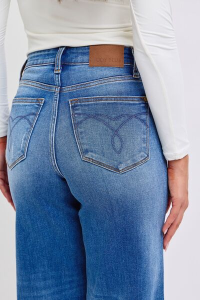 Full Size Distressed High Waist Wide Leg Jeans Trendy Jeans Outfit Idea for Women | Ro + Ivy
