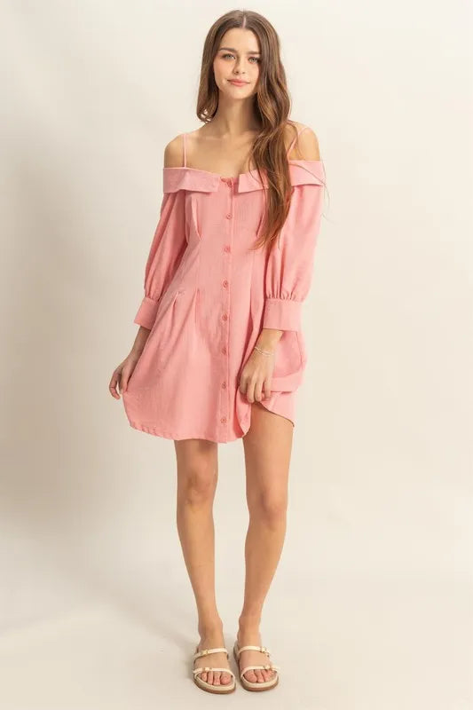 Button Down Spaghetti Strap Mini Dress With Pockets – outfit idea for women | Ro + Ivy