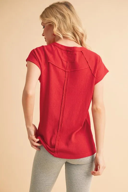 Round Neck Short Sleeve T-Shirt in Red – outfit idea for women | Ro + Ivy