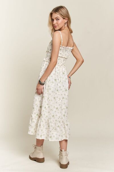 Smocked Floral Sweetheart Neck Cami Dress in Gum Leaf - Ro + Ivy