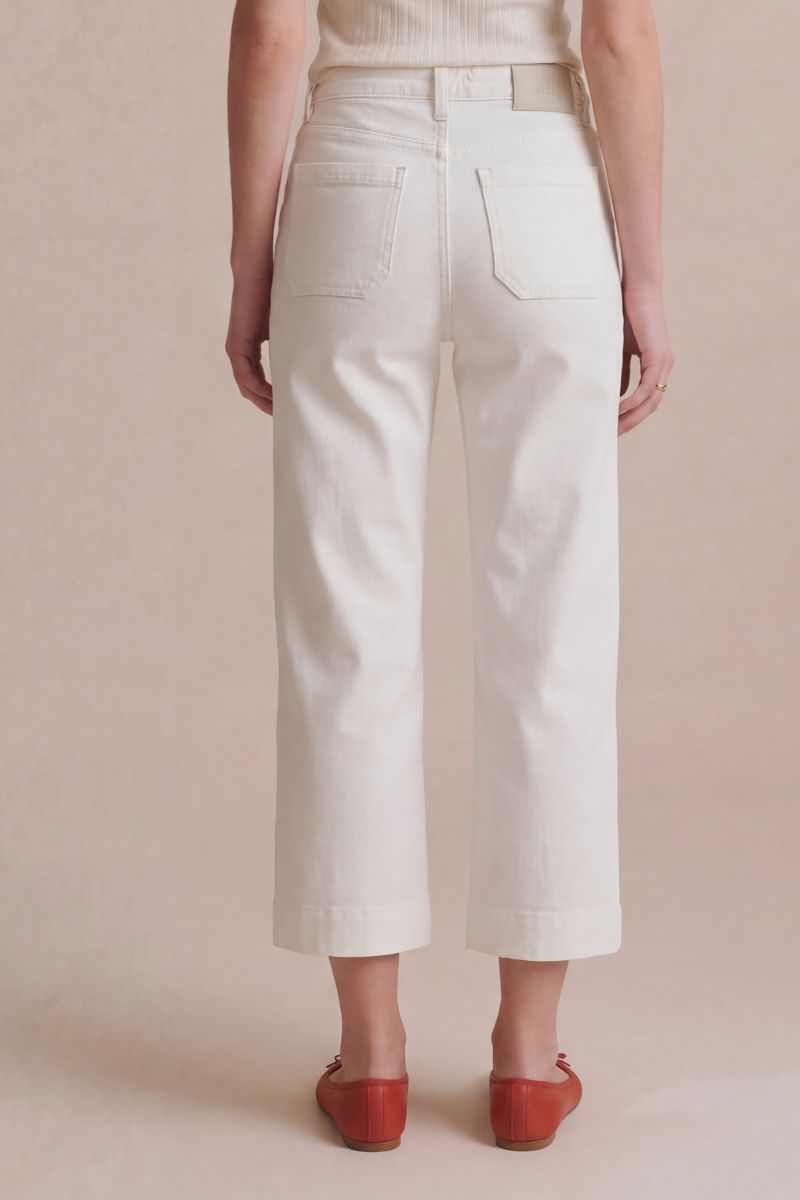 Tummy Control High Rise White Crop Palazzo Jeans - DENIM (NEW)