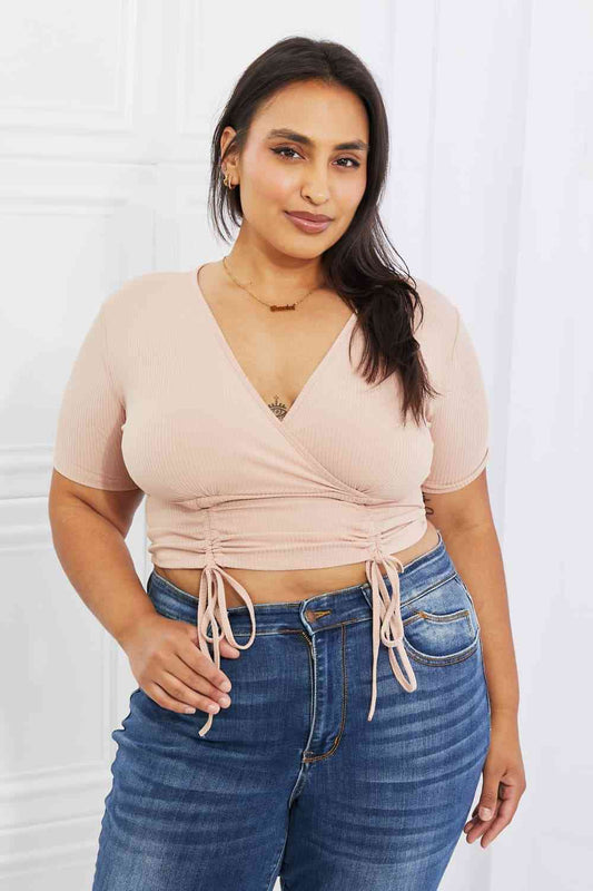 Back To Simple Size Inclusive Ribbed Front Scrunched Top in Blush for Women | Crop Tops | Ro + Ivy