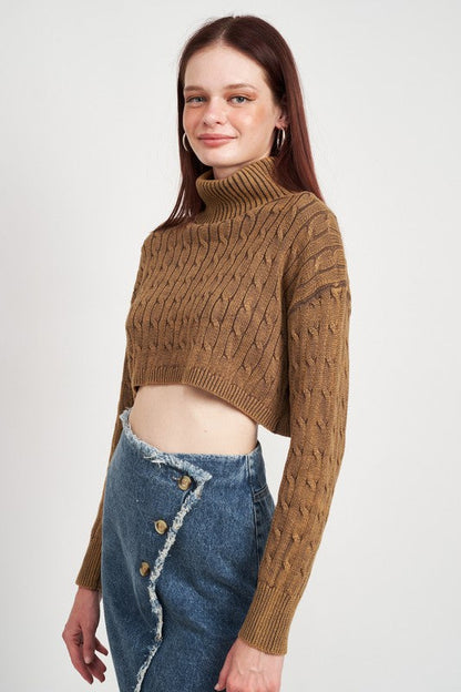 Cable Knit Turtle Neck Women's Crop Top Sweater | Sweaters | Ro + Ivy