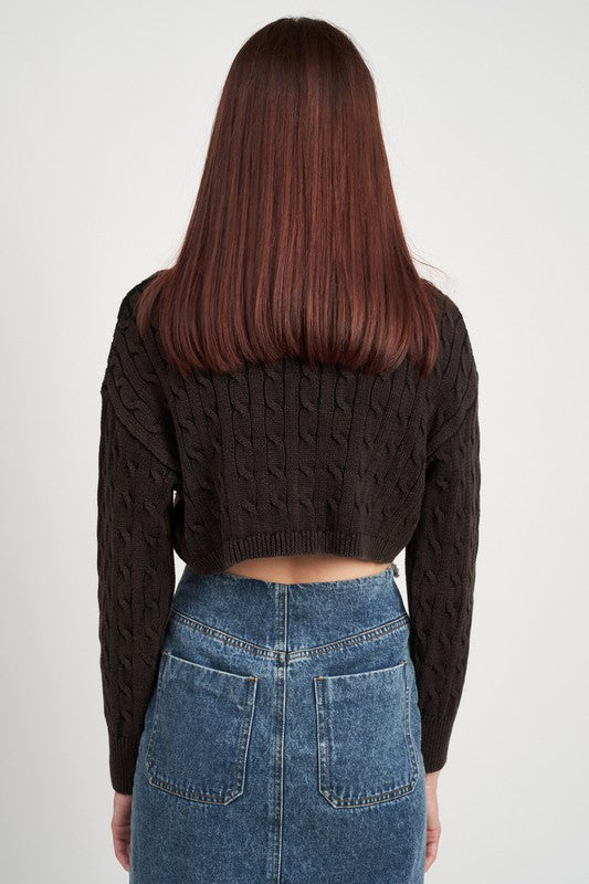 Cable Knit Turtle Neck Women's Crop Top Sweater | Sweaters | Ro + Ivy