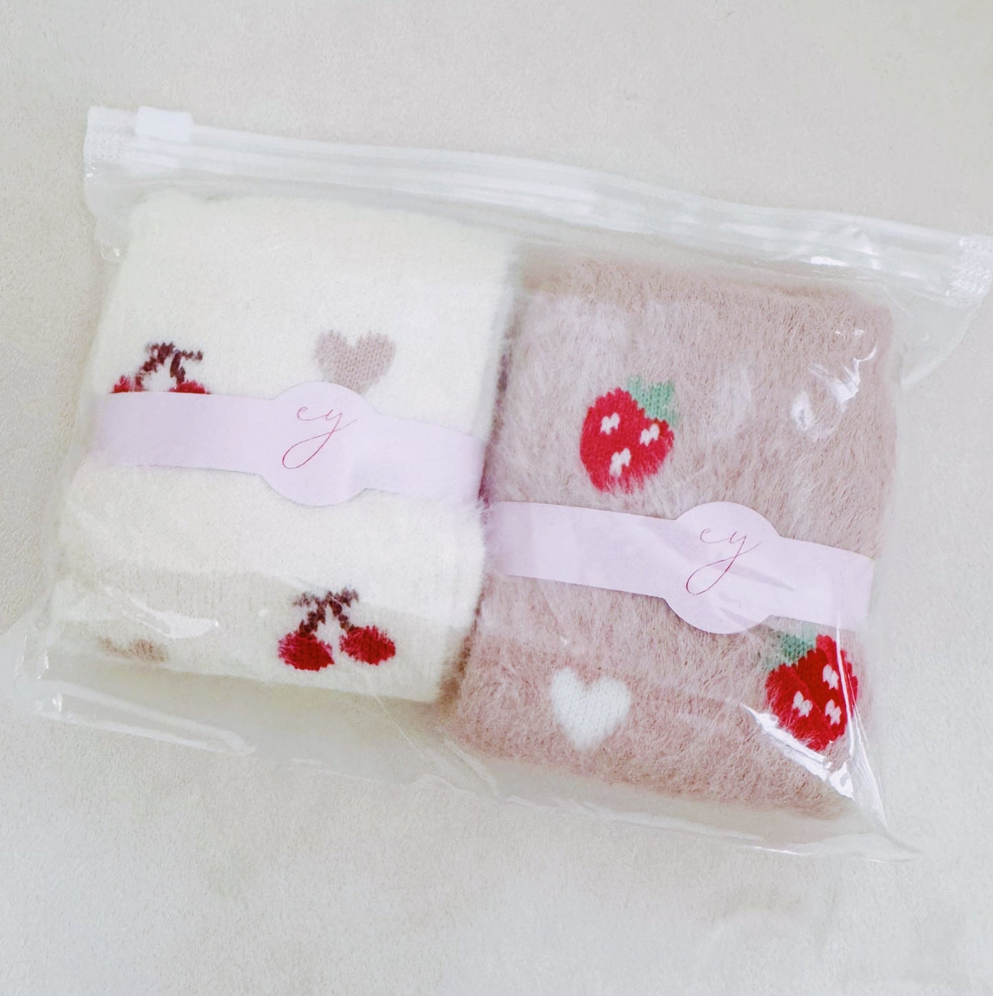 Cherry & Strawberry Ultra-Soft Fuzzy Socks 2-Pack — Cozy Fruit Print - Socks