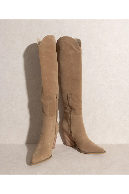 Clara Over the Knee High Western Boots Trendy Boots Outfit Idea for Women | Ro + Ivy