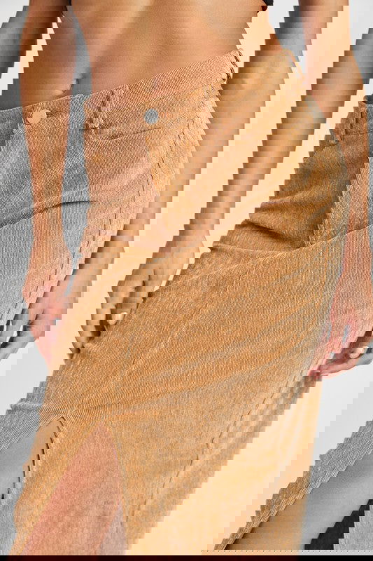 Corduroy Mid Skirt With Front Slit - Ro + Ivy
