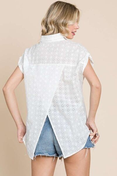 Eyelet Crisscross Back Button Up Shirt for Women | Blouses | Ro + Ivy