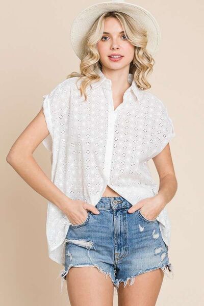Eyelet Crisscross Back Button Up Shirt for Women | Blouses | Ro + Ivy